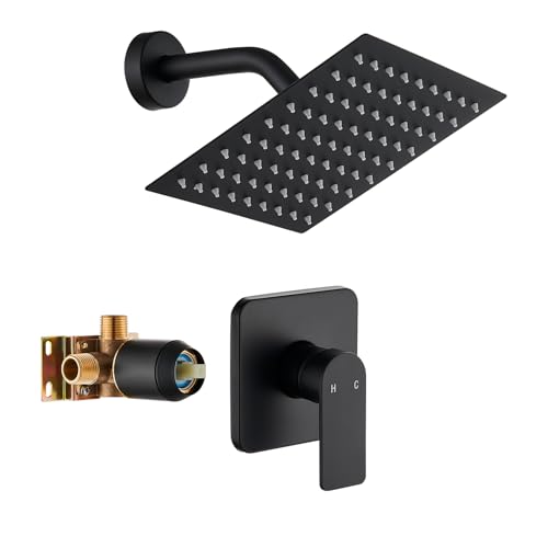 Black Shower Faucet Single Function Trim Kit with Rough-in Valve Set Bath Rainfall Shower System...