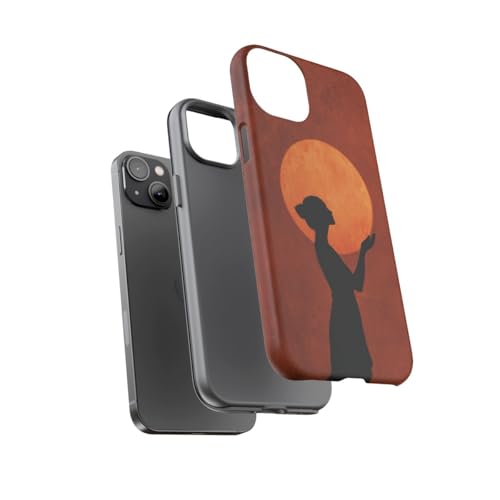 Coque iPhone 14 Plus silhouette de femme et soleil marron mat