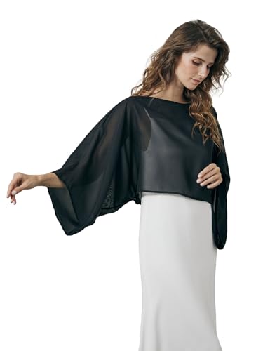 BEAUTELICATE Capa de Chiffon para Mujer con Mangas Estolas Chales para Vestidos de Noche Novia y Fiestas Negro