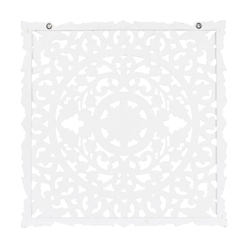 Deco 79 Wood Floral Handmade Intricately Carved Wall Decor with Mandala Design, 36" x 2" x 36", White - Image 4