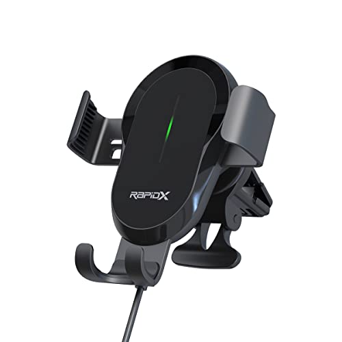 RapidX Dashio CW4 Car Vent Mount & Wireless Charger, up to 15W, Slide & Lock Cradle/Clamp, for All Smartphones (iPhone 14 13 12 11 X, Samsung, & Other Qi-Enabled Androids)
