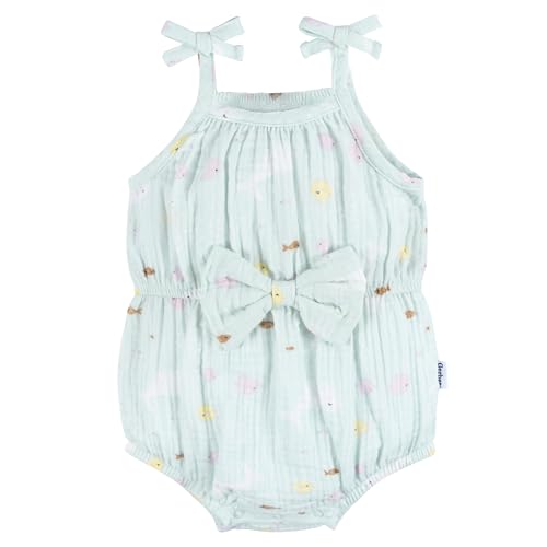 Image of Gerber Baby Girls Gauze Sleeveless Romper