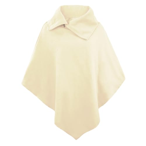 Rayson Ponchos Mujer Punto Invierno Otoño Elegante Irregular Calentar Jersey en Colores Lisos Escote Diagonal con Capa de Cremallera y Capa de Cuello Alto Dos Formas de Llevar(Beige)