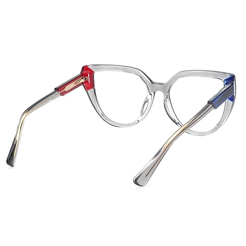 Image of Zeelool Stylish Oversized Cat Eye Blue Light Blocking Glasses for Women Joyce ZJGT550502-02 Grey /Red /Blue