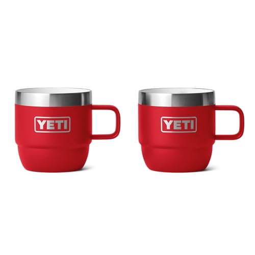 YETI Rambler Espresso Mug, Vacuum Insulated Stainless Steel Stackable Mug, Rescue Red, 2 Pack 6 oz (177 ml)