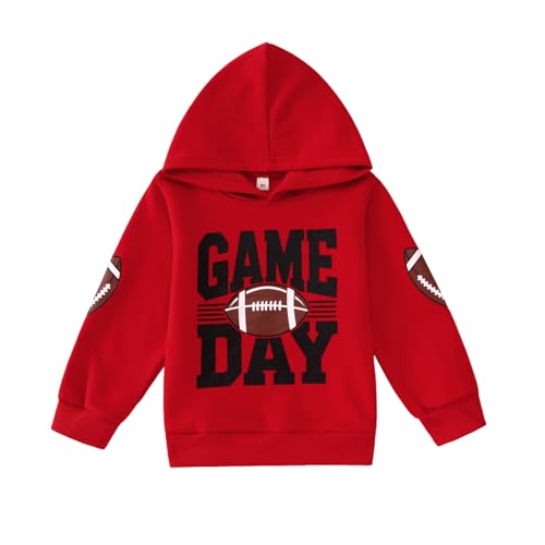 GLIGLITTR Toddler Baby Boy Football Hoodie Sweatshirt Kids Game Day Football Outfit Long Sleeve Sport Fans Casual Pullover (Red, 4-5T)