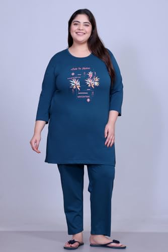 Image of RYSH Women's Plus Size Printed Nightshirt | Round Neck | 3 /4 Sleeve | Relaxed Fit Long Nightwear Top |