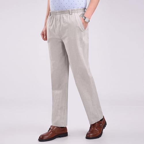 Mens Casual Pants with Elastic Waistband Breathable Linen Pants Relaxed Fit Comfortable Trousers for Men2