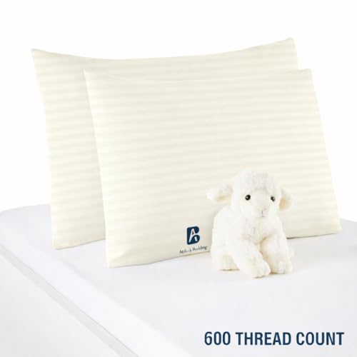 Image of Atiksh Beddings 12x16 Toddler Travel Pillow Cases, Pack of 2, 100% Egyptian Cotton, 600 Thread Count, Zipper Closure, Small Pillowcase for Kids, Daycare, Preschool & Travel, Ivory Stripe