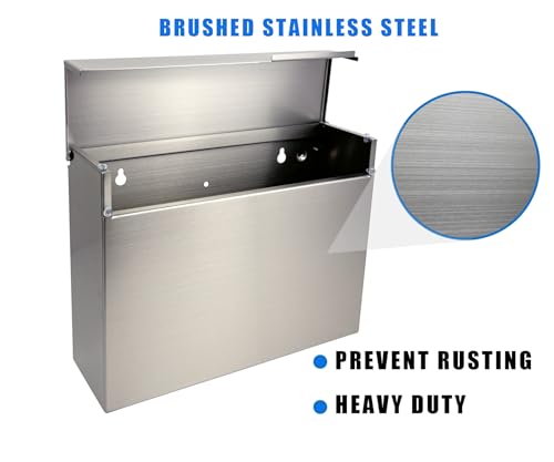 Image of 304 Stainless Steel Outdoor Mailbox with Rain Cover | Wall-Mount Large-Capacity Mailbox with Rust-Resistant Design for Homes, Apartments, Offices & Businesses, Silver