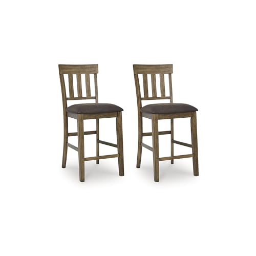 Image of Signature Design by Ashley Vallister Casual Faux Leather 26 inch Upholstered Counter Height Bar Stool, Set of 2, Dark Brown