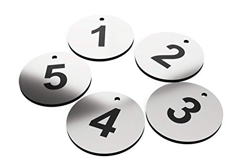 Preisvergleich Produktbild OriginDesigned Schlüsselanhänger, Schlüsselanhänger, Nummern 1 bis 5, aus Acryl-Kunststoff, rund, mit schwarzer Gravur, für Hotels, Pensionen, B&Bs, Unternehmen