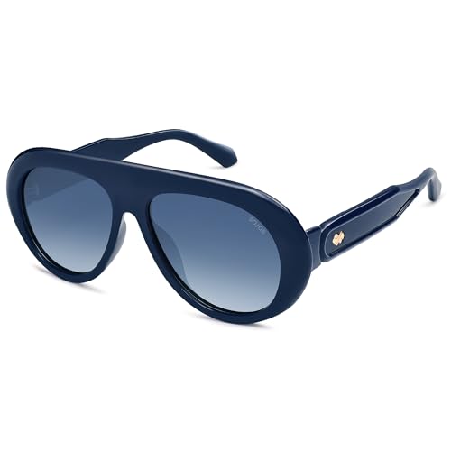 SOJOS Trendy Oversized Polarized Aviator Sunglasses Womens Men Retro Vintage 70s Style UV Protection Sun Glasses SJ2390 Navy Blue Frame/Gradient Blue Lens