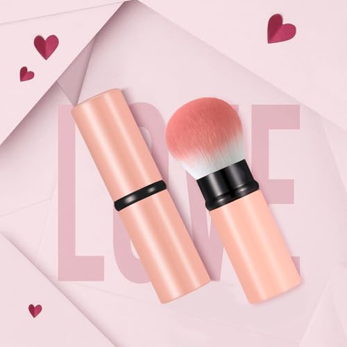 Image of Falliny Retractable Kabuki Makeup Brush, Travel Face Blush Brush, Portable Powder Brush with Cover for Blush, Bronzer, Buffing, Flawless Powder Cosmetics