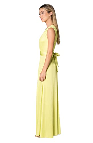 Image of DRESS THE POPULATION Women's Krista V Neck Tie Waist Coated Jersey Slit Front Maxi Dress