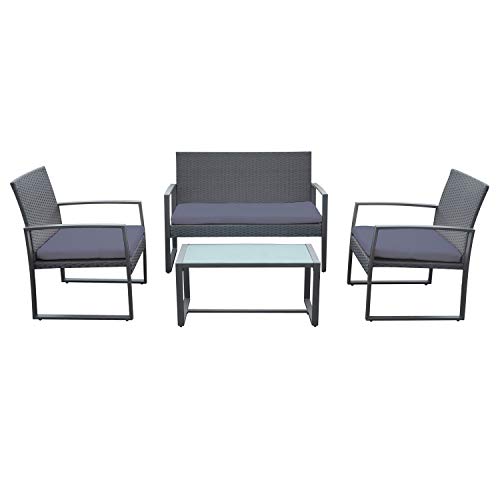 BENEFFITO CAPRERA - Muebles de jardín de Resina Trenzada Gris - Estructura de Acero - 4 plazas - Sofá de 2 plazas, 2 sillones, 1 Mesa de Centro Rectangular