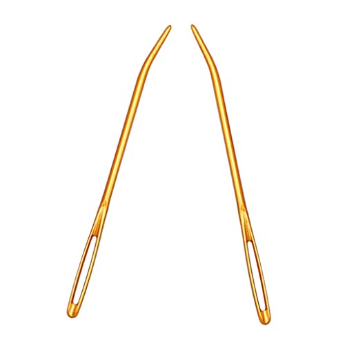 Tachiuwa 2pcs Large-Eye Bent Tip Tools for Tapestry and Darning, Golden, 69.3mm