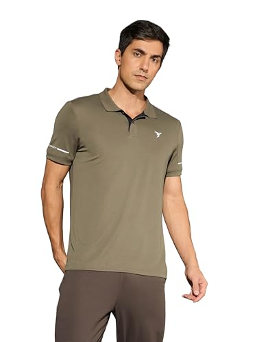 Image of TECHNOSPORT Men's Solid Slim Fit Polo Collar T-Shirt TECHNOCOOL+ Half Sleeve Button Polyester for Gym Running Workout UPF50+ Anti Odour