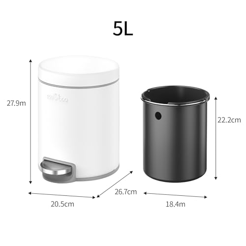 mVm フタ付き ゴミ箱 5 L ペダル式ステンレス スリム おしゃれ ダストボックス 密閉性 キッチン リビング 洗面所隙間 オフィス用 袋が見えない 頑丈 耐汚 丸形 ホワイト