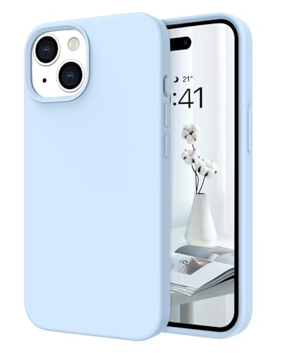 Telaso for iPhone 15 Case, Liquid Silicone Soft Gel Rubber iPhone 15 Phone Case Slim Fit Cover with Microfiber Lining Shockproof Protective Phone Cases for iPhone 15 6.1 inch, Light Blue