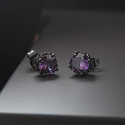 Purple and Black Earrings for Women Men, Retro Cubic Zirconia Stud Earrings Stainless Steel Cool Gothic Jewelry4