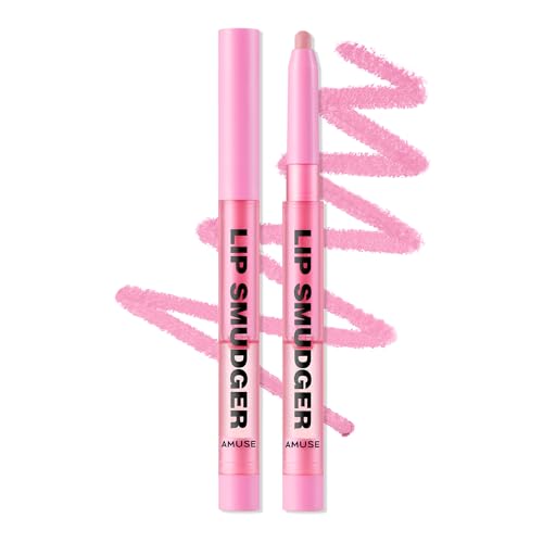Amuse SEOUL Lip Smudger (05 BOKSOONGA MILK) - Matte Pink, Lip Liner Pencill, Creamy Lip Crayon, Smooth Velvet Texture, Multi-Use Lipliner, Overlip Line Color, Vegan, Korean Beauty