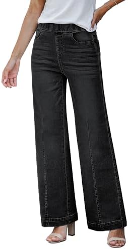GRAPENT Pull On Womens Jeans Baggy Stretchy High Waisted Denim Wi...