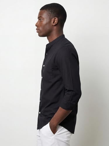 Image of Amazon Brand - INKAST Men's Cotton Blend Plain Solid Casual Shirt | Mandarin Collar | Full Sleeves | Regular Straight Fit | Office & Daily Casual Wear