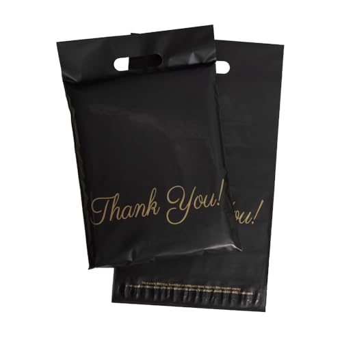 Donyson Black Poly Mailers with Handle 10x13, 100 Pack Thank You Bags, Packaging Bags, Small Business Supplies Mailers, Shipping Supplies, Shipping Bags, Mailing Envelopes, Donyson