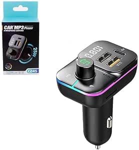 5-in-1 FM Modulator with Dual USB Adapter, Port 3.1A Smart Type-C Car Charger For Mobile Phones, Fast Charging Accessories, BT5.0 RGB-Ambient Light (C24S)