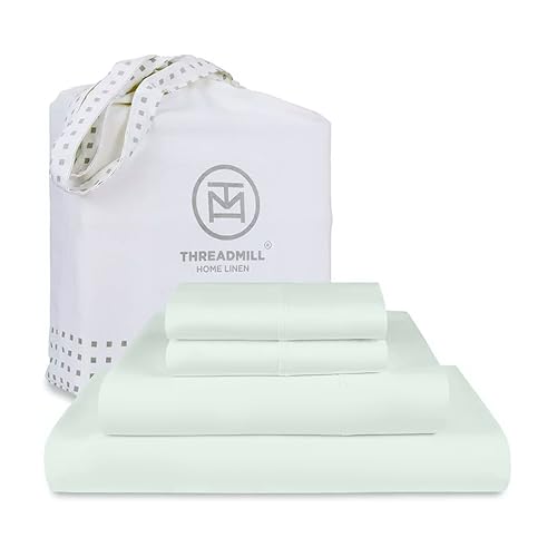 Threadmill California King Sheets, Certified American Supima Cotton Sheets, 1000 Thread Count Hotel Quality, 4 Piece Luxury Bed Sheets Set with Elasticized Extra Deep Pocket, Seaglass