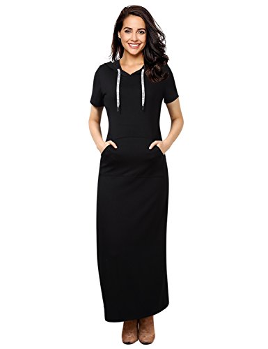 Glorystar Women Long Sleeve Pullover Pocket Slim Sweatshirt Casual Hoodie Dress Hooded Sweater Dresses (Xl, Black-1) #TOP5