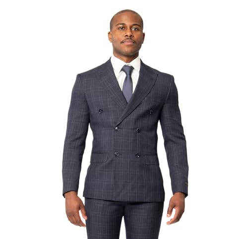 Slim Fit Double Breasted Blazer 2 Button Peak Lapel Plaid Dinner Jacket 2311