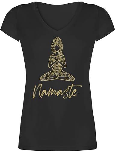 T-Shirt Damen V Ausschnitt - Namaste Motiv Yoga Geschenk I Meditation I Mandala - L...
