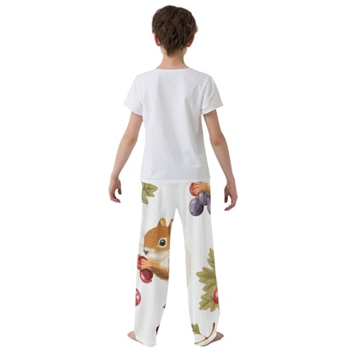 ZZXXB Squirrel Berry Print Boys Long Pants Soft Trousers Elastic Waist Kids Lounge Bottoms with Pockets S-XL3