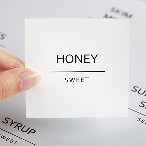 Talented Kitchen Minimalist Food Labels - 2.5" x 2.5" Matte White Vinyl, Pack of 157 - Pantry & Fridge Container Labels for Jars & Bins - Preprinted Food Storage Stickers, Water-Resistant