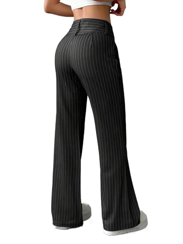 Women's Elegant Vertical Stripe Tailored Straight-Leg Trousers All-Season Office & Casual Pants2