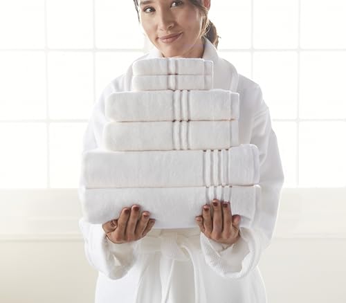 Peacock Alley Chelsea Towels – Luxus-Handtücher mit Zero Twist Technologie – 100% langstapelige Baumwolle flauschig leichte Handtücher – 6-teiliges Handtuch-Set, elfenbeinfarben – Bild 3