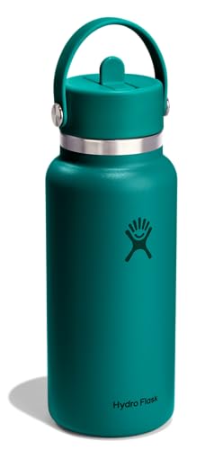 Image of Hydro Flask Water Bottle - Insulated Stainless Steel - Wide Mouth Flex Straw Lid, Non Spill, Leakproof and Refillable in 32 Oz Deep Teal