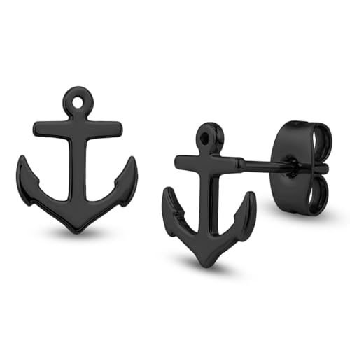 Soul-Cats 1 paire de boucles d'oreilles ancre marin rockabilly de marins argent, couleur noire