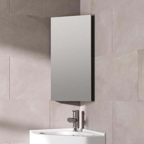 Artis® 300 x 600mm Bathroom Mirror Cabinet Storage Wall Mounted Cupboard Ready Assembled Corner Unit Single Mirrored Door, Mirror Stainless Steel