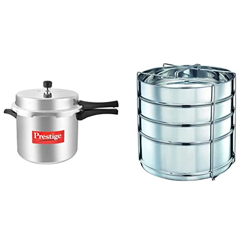 Image of Prestige Popular Aluminium Pressure Cooker, 10 litres, Silver & Separator Extra Large, 21.2cm, Set of 4, Silver Combo