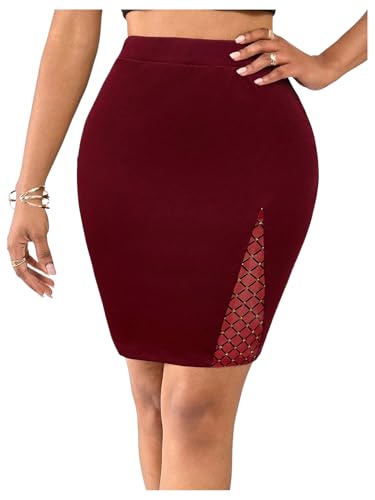 Women's Rhinestone Bodycon Skirts High Waisted Work Office Pencil Skirt