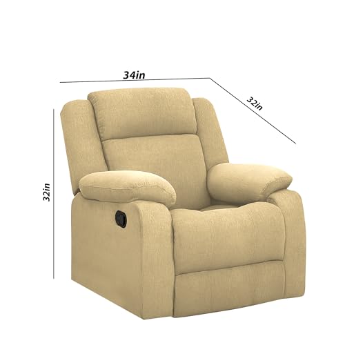 Image of Kayro Comfy Fabric | 1 Seater Recliner Sofa, Premium Fabric Upholstery, Soft Padded Body with Comfortable Cushions, Manual Recliner Chair for Living Room & Home Relaxation | Cream