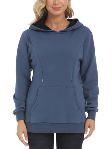 FEOYA Still Hoodie Damen Fleece Baumwolle Still Sweatshirt Reißverschluss Stillpullover Winter Outdoor Warm Stillkleidung XS
