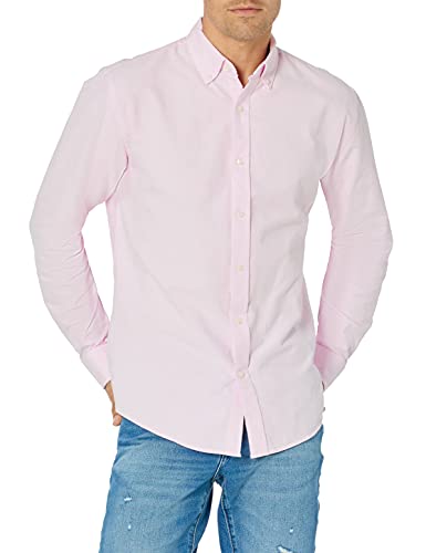 Amazon Essentials Men's Regular-Fit Long-Sleeve Solid Oxford Shirt, Pink, Large
