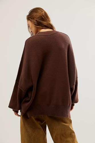 Womens Oversized Pullover Sweaters Batwing Sleeve Crew Neck Side Slit Knit Ribbed Fall Sweater Tops4