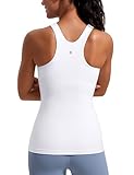 CRZ YOGA Butterluxe Womens Racerback High Neck Tank Top - with Built in Bra Workout Padded Yoga Athletic Camisole White Large