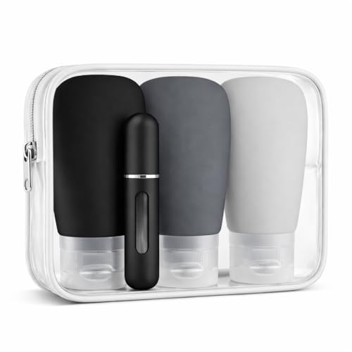 Neceser de Viaje (Cosmetic Case) con Botellas Rellenables 90ml y Atomizador 5ml, Bolsa Transparente para Cosméticos, Organizador de Aseo
