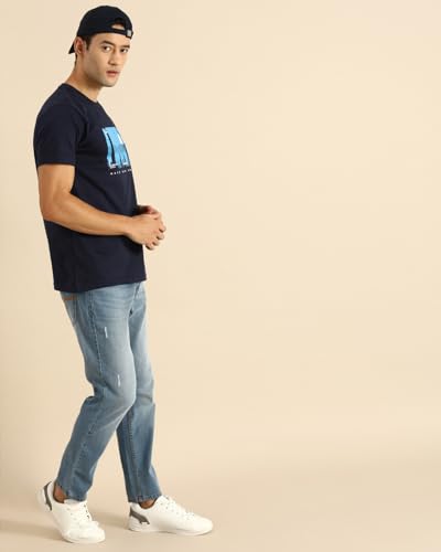 Image of Bewakoof Men's Printed 100% Cotton T-Shirt - Regular Fit, Round Neck, Half Sleeves